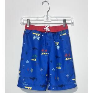 Hanna Andersson Boys Swim Shorts US 6-7 Blue Yellow Red Pocket Drawstring NWOT
